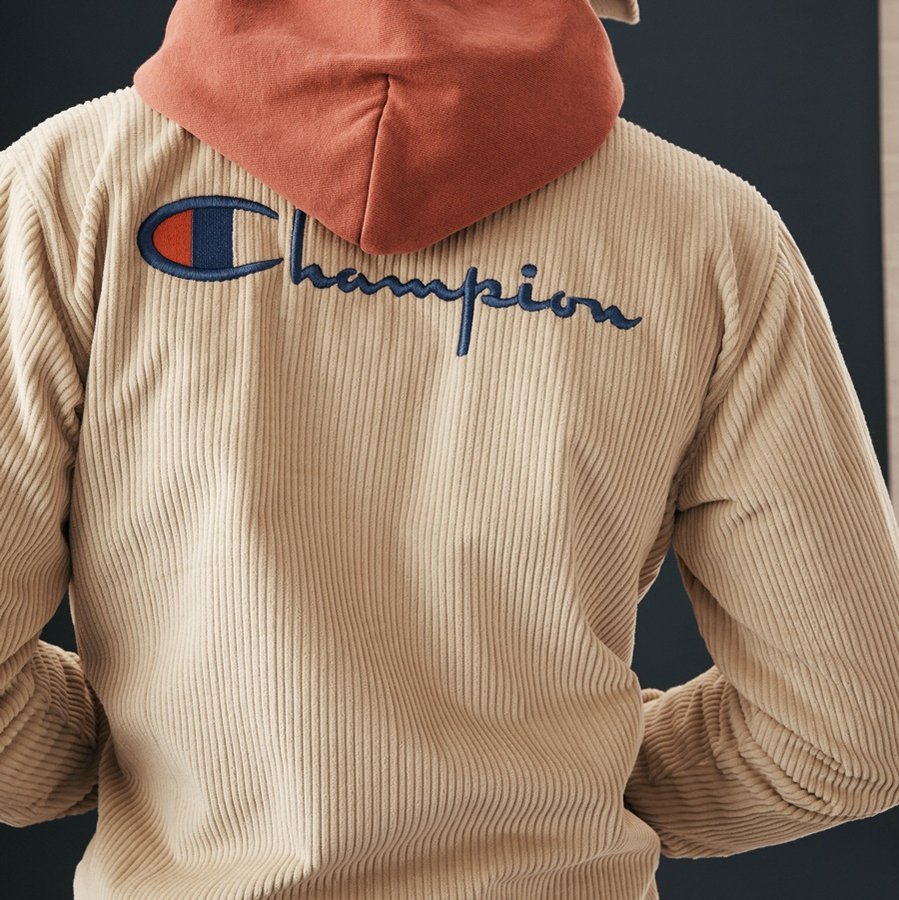 beige champion hoodie mens
