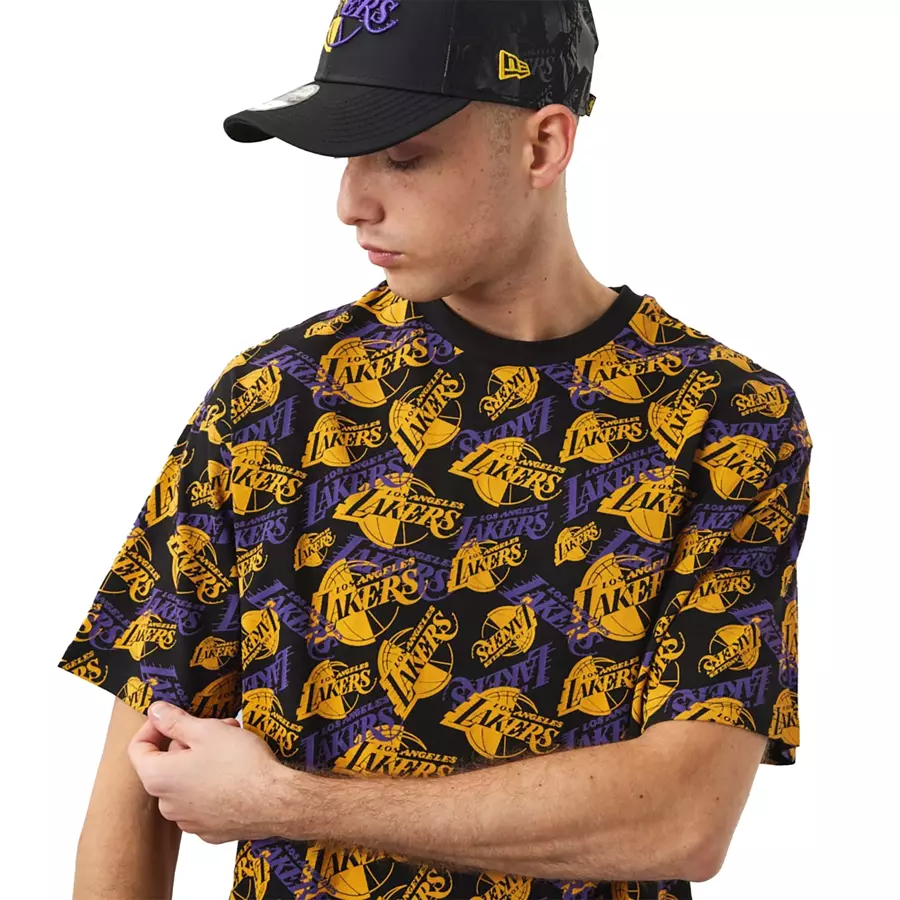 New Era - NBA LA Lakers - T-shirt à motif appliqué oversize - Noir