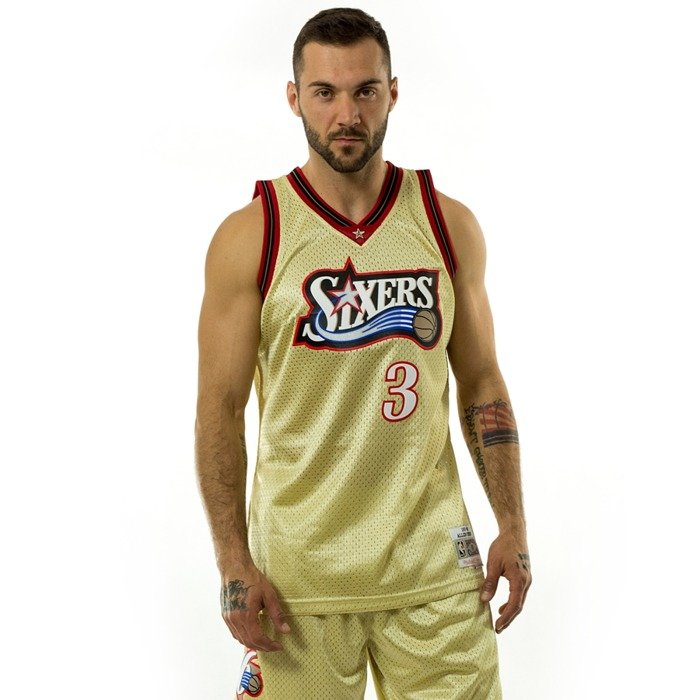 Mitchell and Ness gold swingman jersey QS Philadelphia 76ers Allen Iverson gold / red