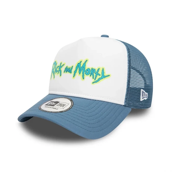 New Era Trucker Cap Character Rick&Morty Wordmark white-blue