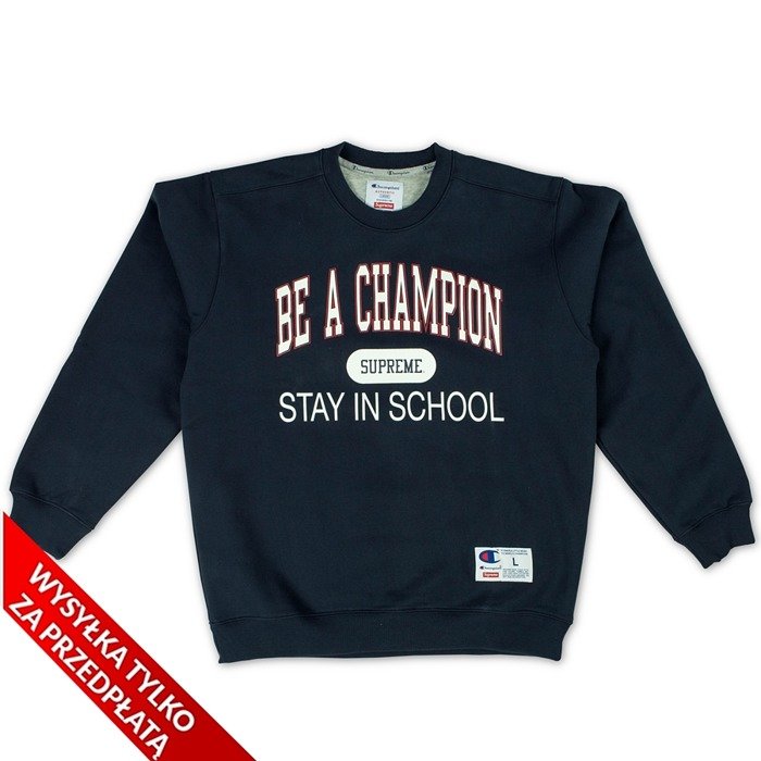 Supreme x Champion sweatshirt crewneck Stay In School navy