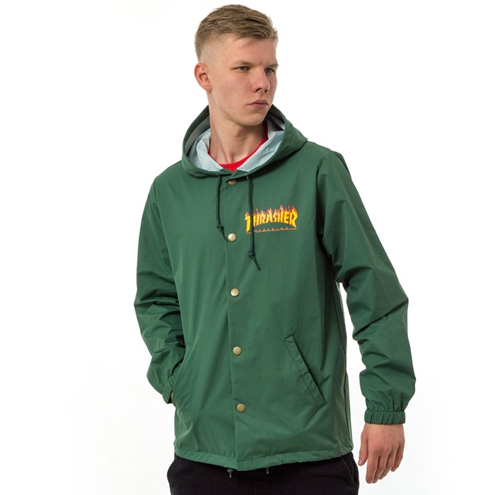 Thrasher jacket Flame Logo Coach forest green