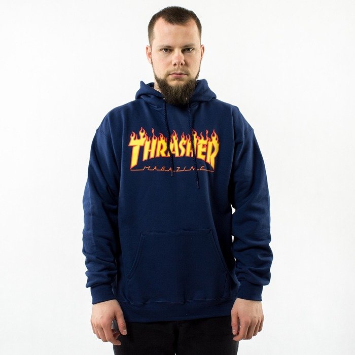 Thrasher sweatshirt hoody Flame Logo navy blue