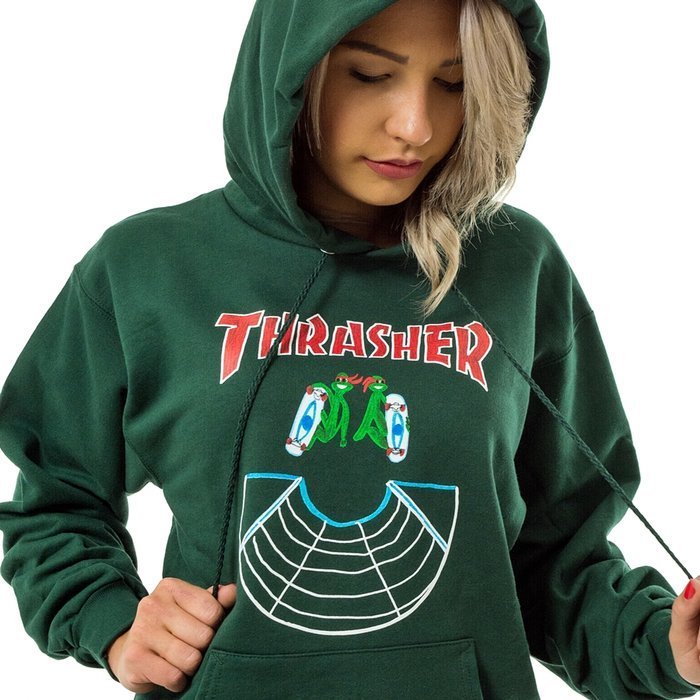 Thrasher sweatshirt hoody WMNS Doubles forest green 