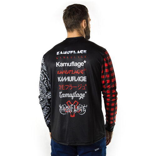 Koszulka męska z długim rękawem Kamuflage* longsleeve Bike Bandana & Checker black / red