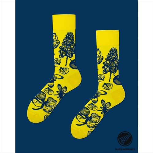 Many Mornings socks Light Flower Sketch yellow / blue