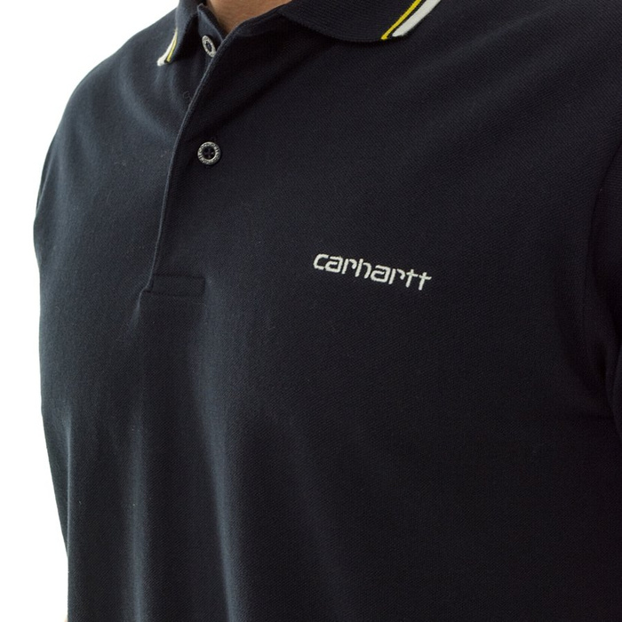 Carhartt WIP Script Embroidery Polo pique navy / dark navy / primula