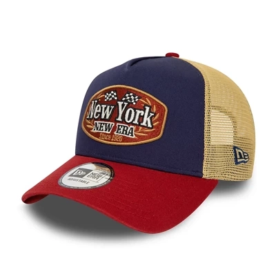 New Era E-Frame Trucker Snapback Patch navy-beige-red