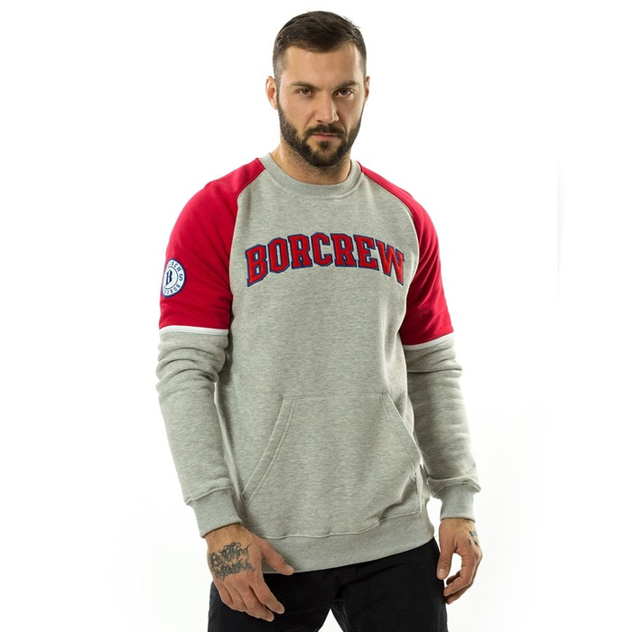 Bluza męska BOR crewneck College Reglan grey heather / red 