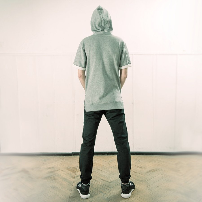 Bluza MLimited Leather Patch Short Sleeve Hoody grey heather