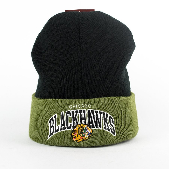 Mitchell and Ness Arched Cuff Knit Chicago Blackhawks black / olive