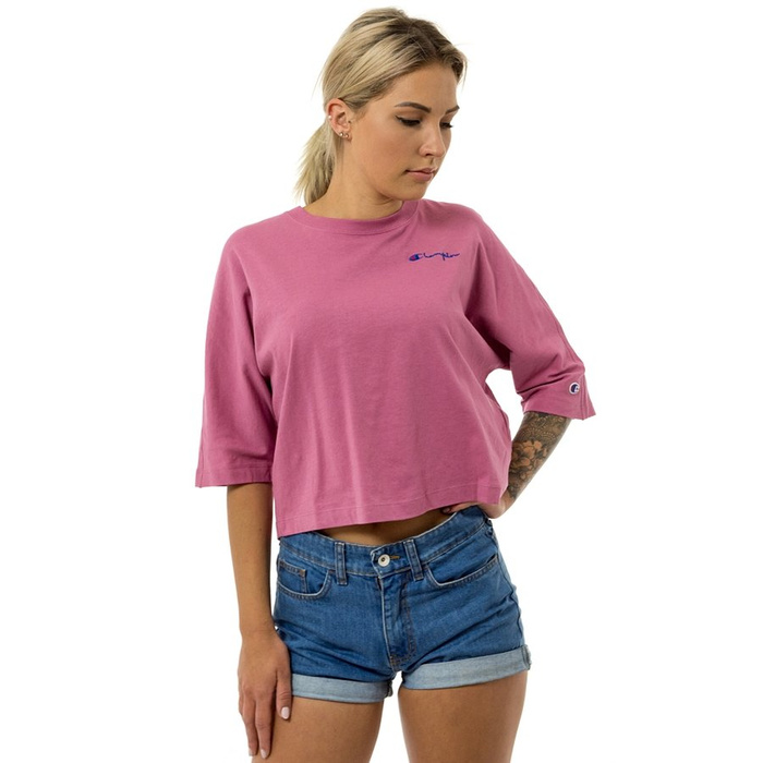 Koszulka damska Champion Reverse Weave Cropped Triple Script Logo Back t-shirt pink (112196-PS123)