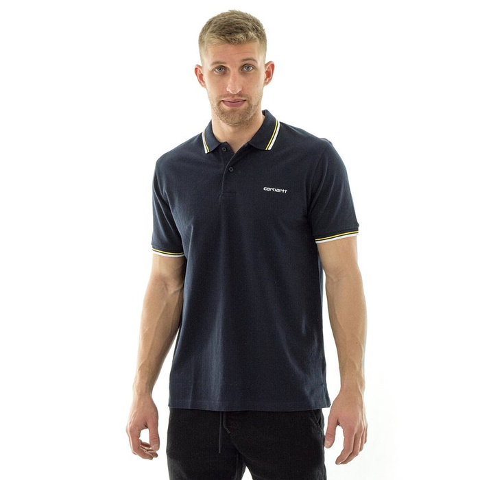Koszulka męska Carhartt WIP Script Embroidery Polo pique navy / dark navy / primula