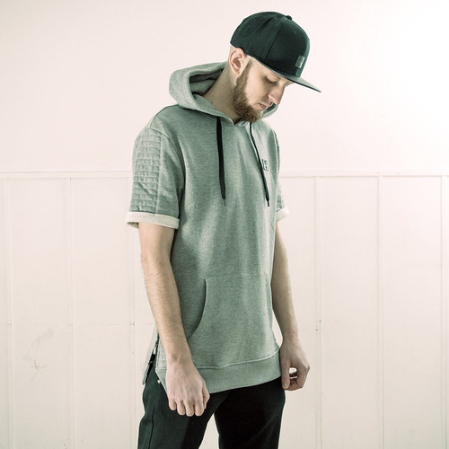 Bluza MLimited Leather Patch Short Sleeve Hoody grey heather