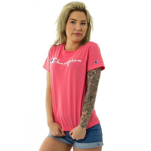 Koszulka damska Champion t-shirt Reverse Weave Script Logo top salmon (110992/S19/PS106) T
