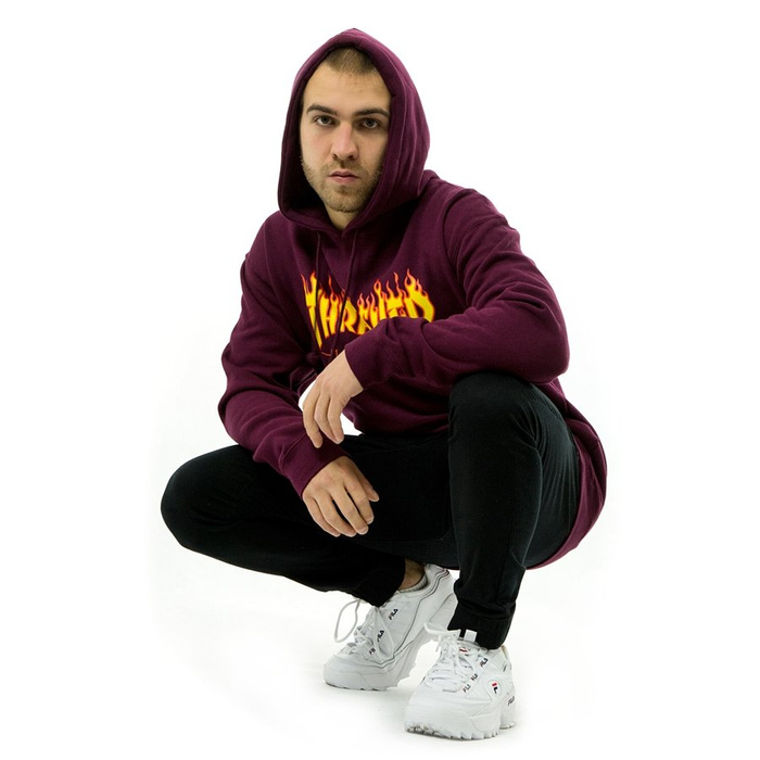 Bluza męska z kapturem Thrasher hoody Flame Logo maroon 
