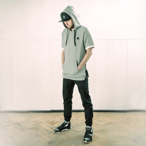 MLimited Leather Patch Short Sleeve Hoody grey heather