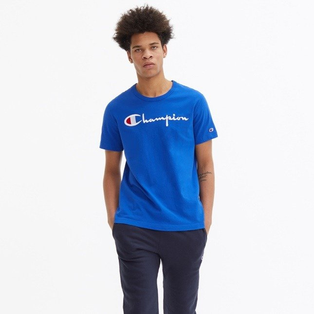 Koszulka męska Champion t-shirt Reverse Weave Embroidered Script Logo Tee royal (210972/S19/BS008)