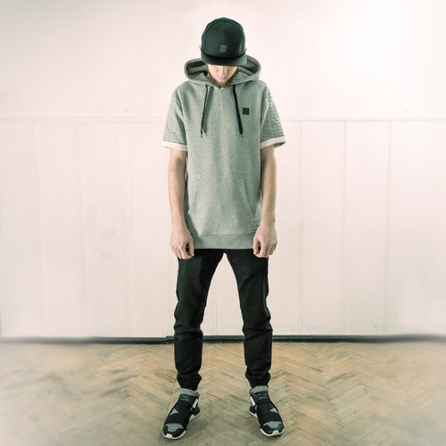 MLimited Leather Patch Short Sleeve Hoody grey heather