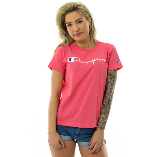 Koszulka damska Champion t-shirt Reverse Weave Script Logo top salmon (110992/S19/PS106) T