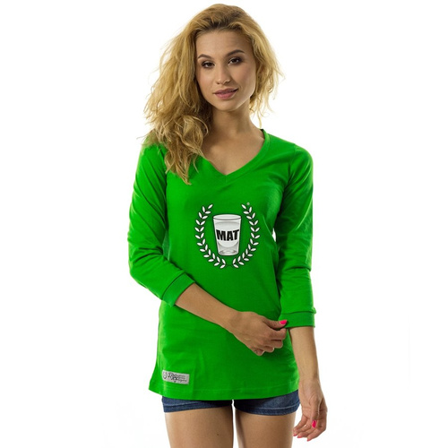 MAT Wear koszulka damska longsleeve 3/4 v-neck WMNS Logo Shadow green