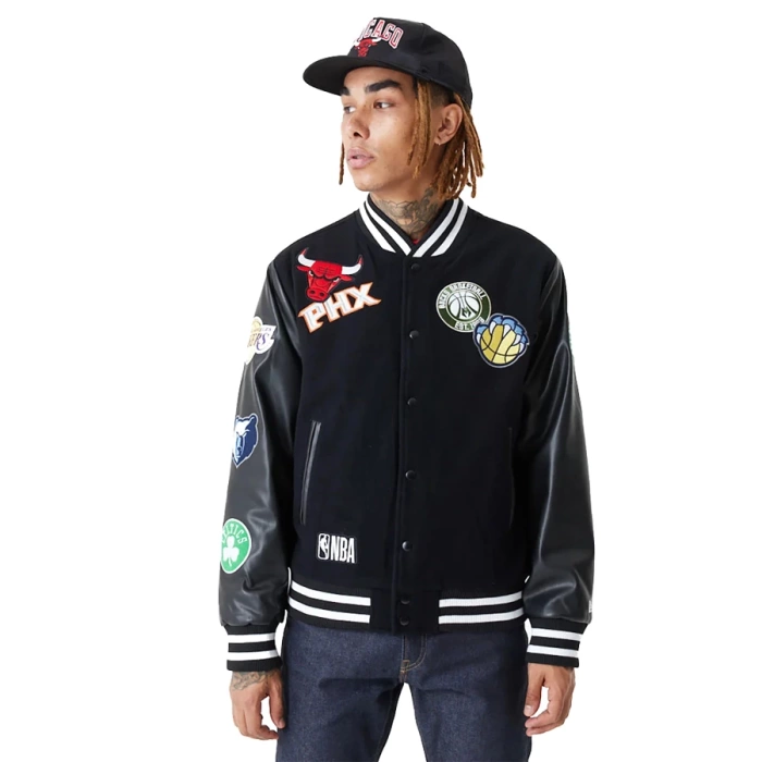 New Era NBA All Over Badge Varsity Jacket black