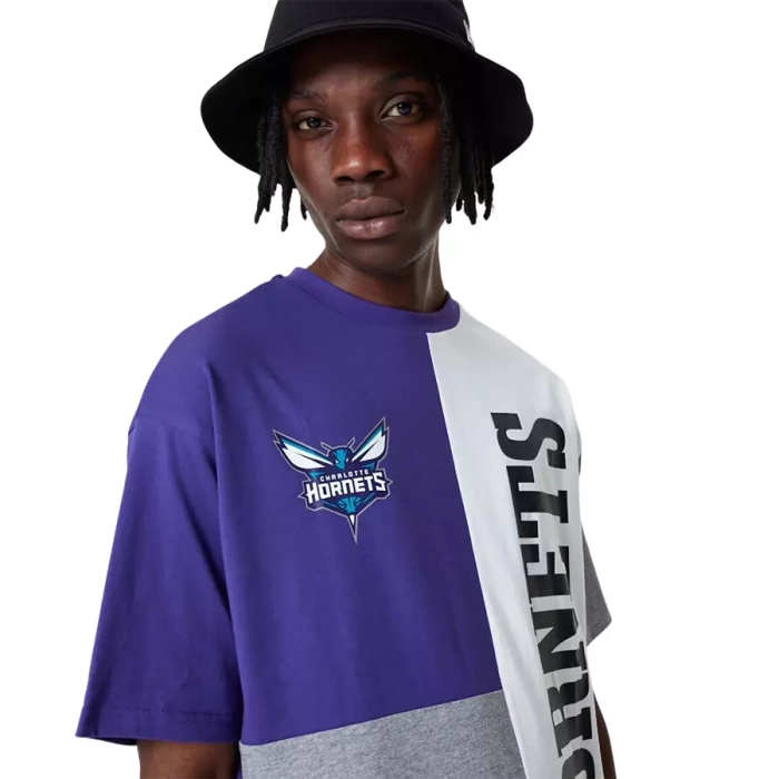New Era koszulka męska Cut And Sew Oversized NBA Charlotte Hornets purple-white-grey