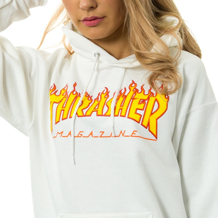Thrasher Magazine Bluza damska z kapturem hoody Flame Logo white