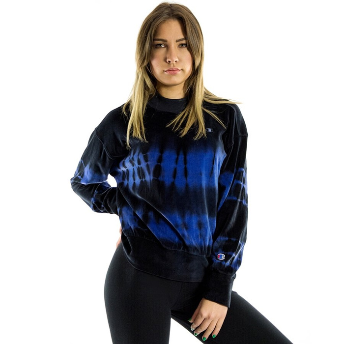 Champion sweatshirt crewneck Premium Reverse Weave Tie Dye Higneck Velour black / blue (113633/F20/BS505)