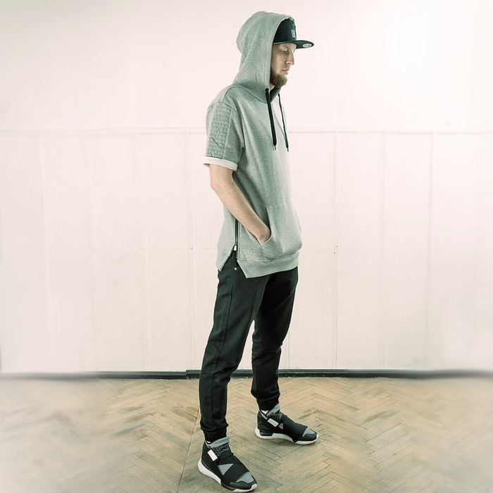 Bluza MLimited Leather Patch Short Sleeve Hoody grey heather