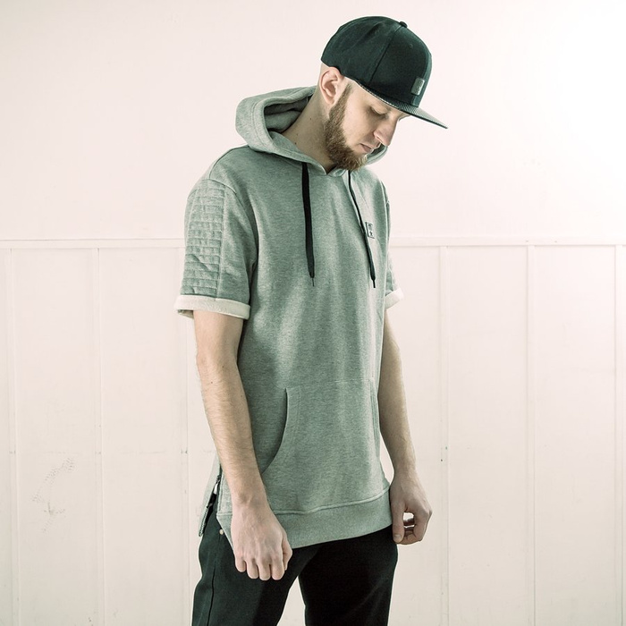 Bluza MLimited Leather Patch Short Sleeve Hoody grey heather