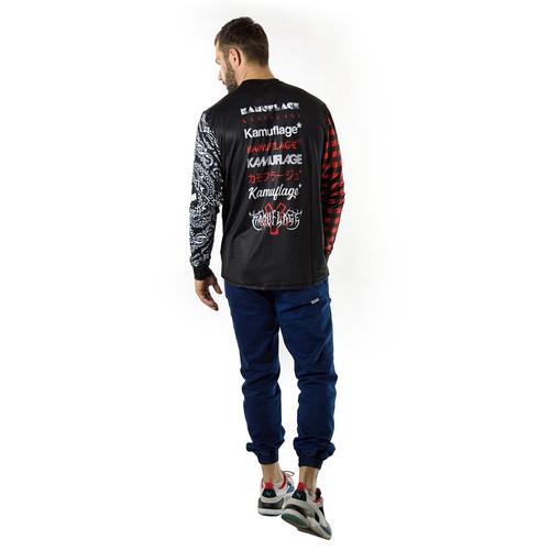 Koszulka męska z długim rękawem Kamuflage* longsleeve Bike Bandana & Checker black / red