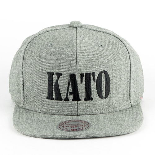 Melanżowe Akcesoria Tekstylne x Mitchell and Ness snapback KATO Script grey heather / black