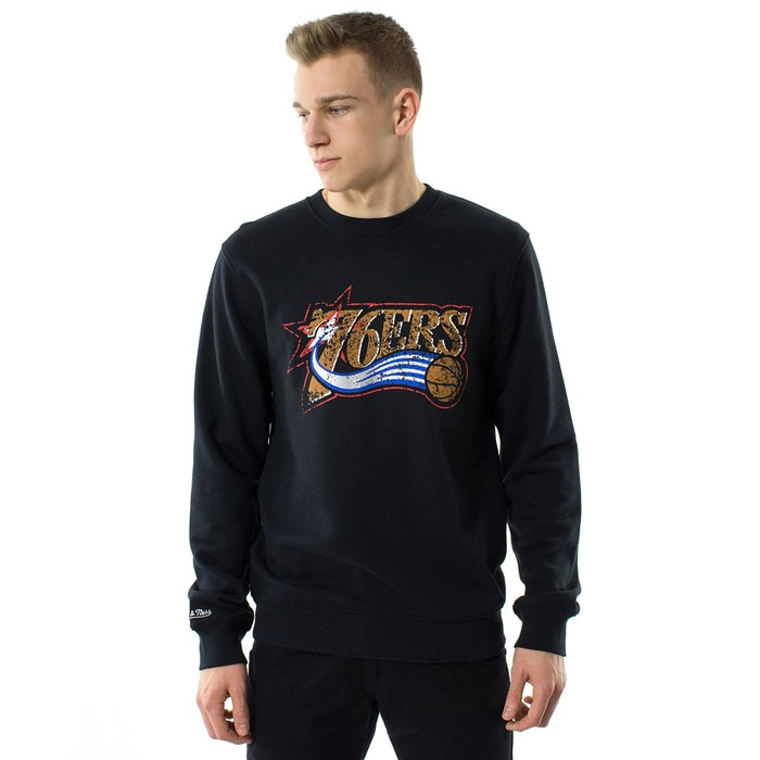 Mitchell and Ness sweatshirt crewneck Distressed Team Logo Traditional Philadelphia 76ers black