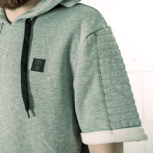 Bluza MLimited Leather Patch Short Sleeve Hoody grey heather