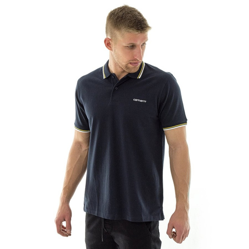 Koszulka męska Carhartt WIP Script Embroidery Polo pique navy / dark navy / primula