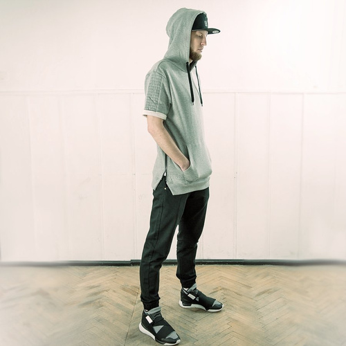 Bluza MLimited Leather Patch Short Sleeve Hoody grey heather