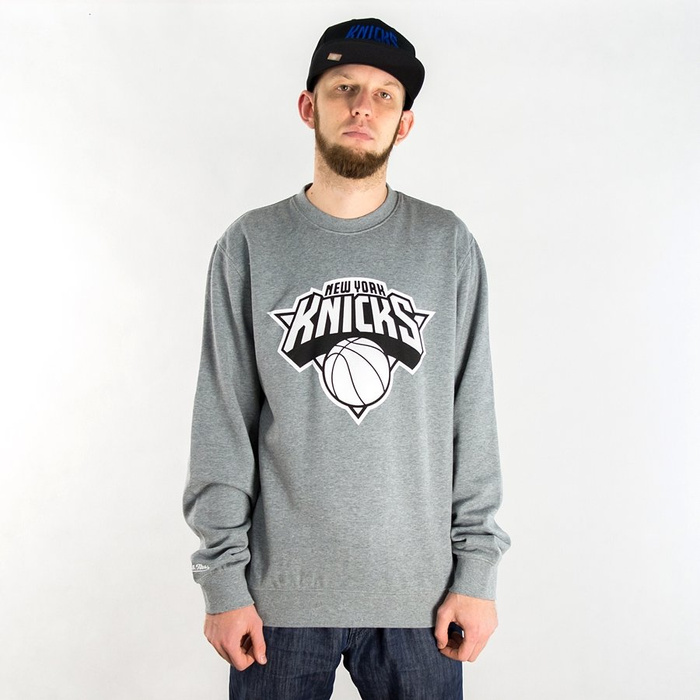 Bluza męska Mitchell and Ness crewneck Black and White Logo New York Knicks grey