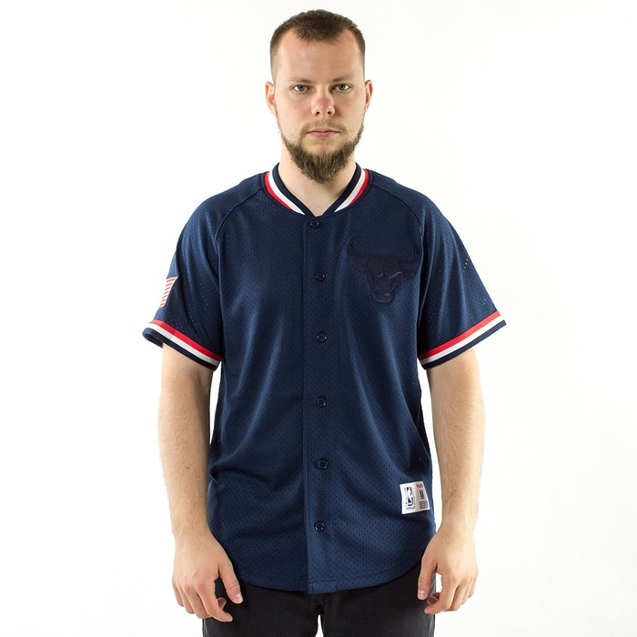 Koszulka męska Mitchell and Ness Seasoned Pro Mesh Button Front Chicago Bulls navy