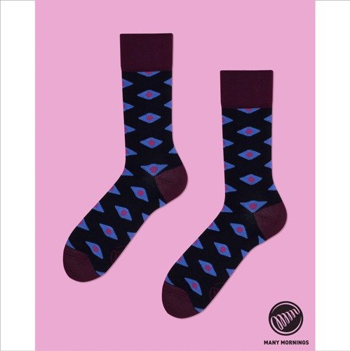 Many Mornings socks Plum Diamonds black / burgundy / blue