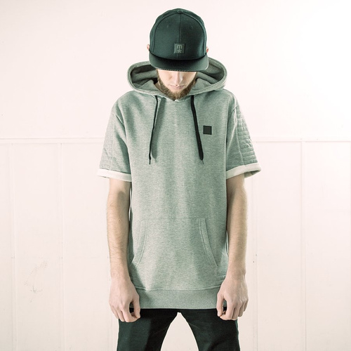 MLimited Leather Patch Short Sleeve Hoody grey heather