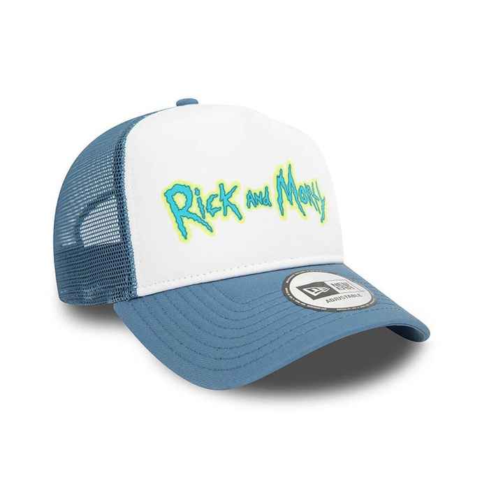 New Era Trucker Cap Character Rick&Morty Wordmark white-blue