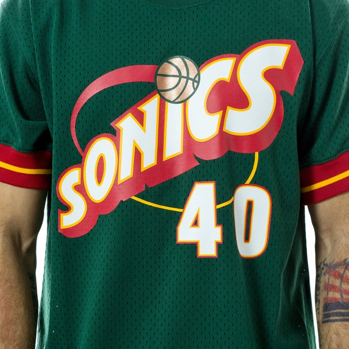 Koszulka męska Mitchell and Ness t-shirt Shawn Kemp #40 Player Name & Number Mesh Seatlle SuperSonics green