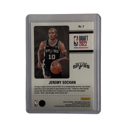 Jeremy Sochan Panini card + toploader NBA Draft Class 2022 San Antonio Spurs
