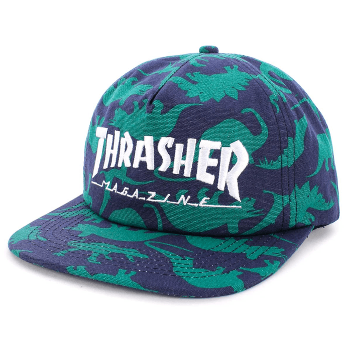 Thrasher Magazine snapback Mad Logo Dino Print green / navy