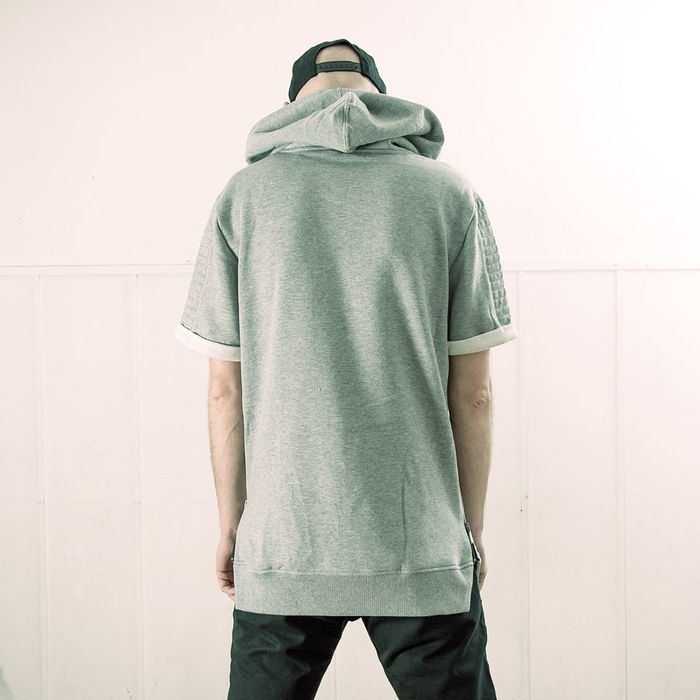 Bluza MLimited Leather Patch Short Sleeve Hoody grey heather