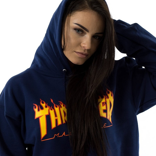 Thrasher sweatshirt hoody Flame Logo navy