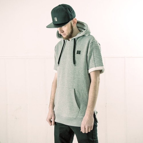 Bluza MLimited Leather Patch Short Sleeve Hoody grey heather