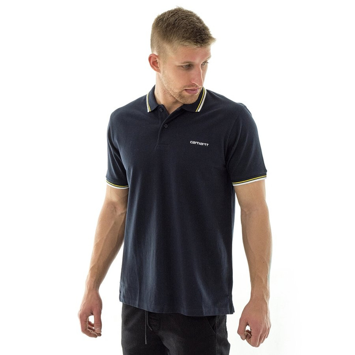 Koszulka męska Carhartt WIP Script Embroidery Polo pique navy / dark navy / primula