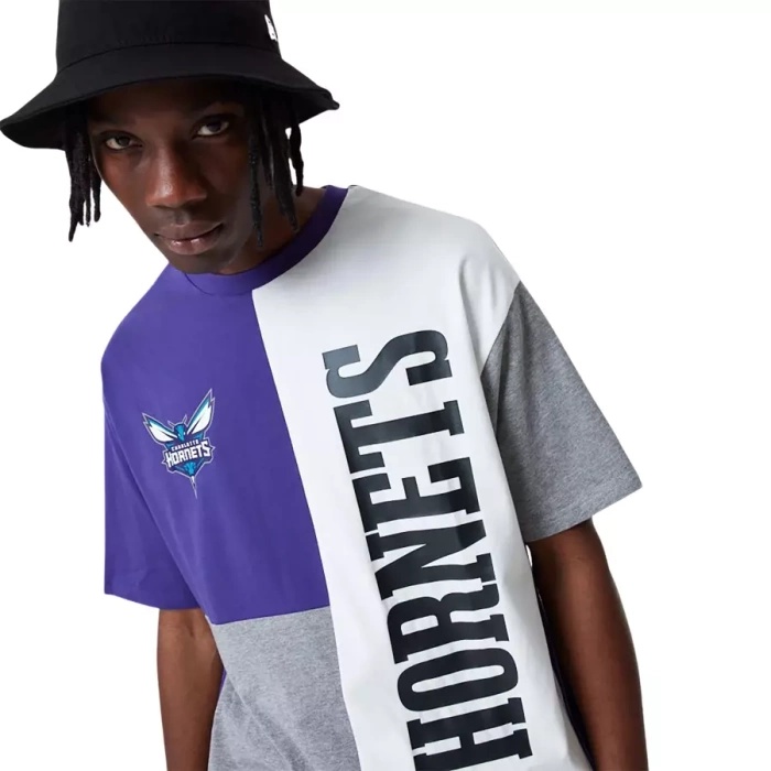 New Era koszulka męska Cut And Sew Oversized NBA Charlotte Hornets purple-white-grey